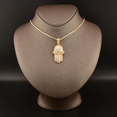 22MM 10k Yellow Gold 3.5CTW Natural Baguette Diamond 7.9g Hamsa Hand Pendant